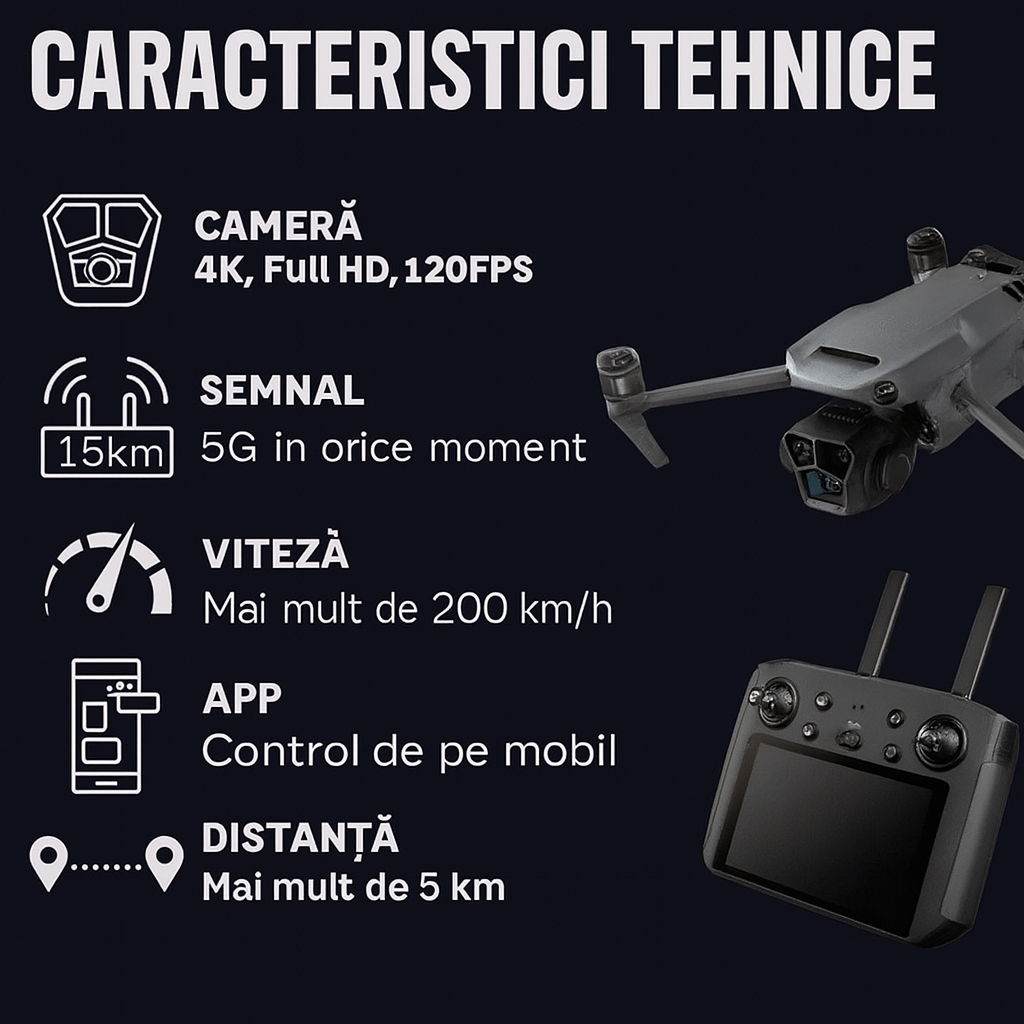 Drona 4K Profesională cu Dublă Cameră – FlySky + Husă GRATUITĂ